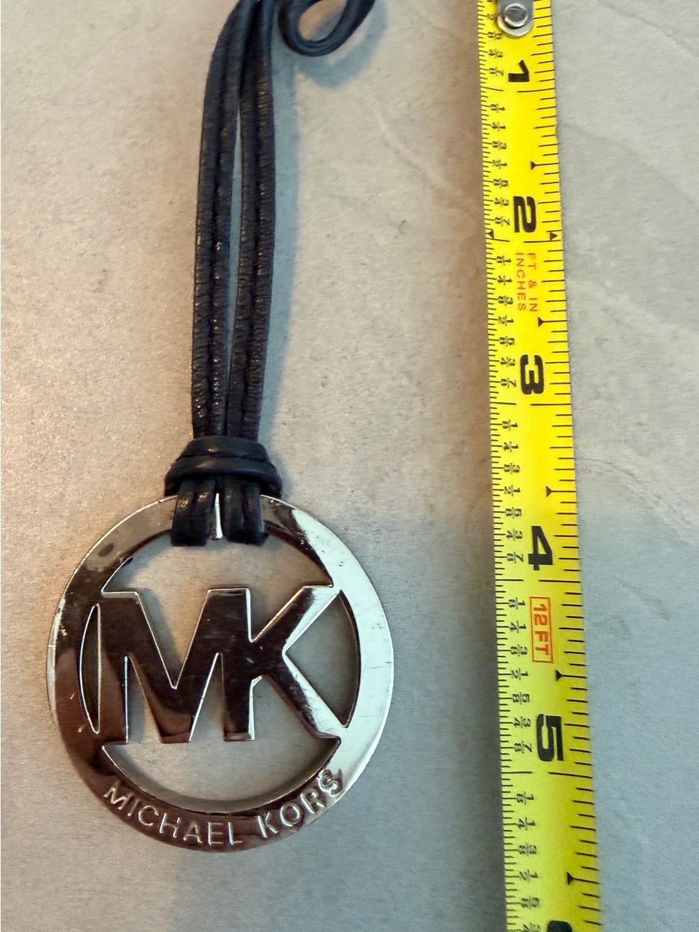 Michael Kors Silver Tone  And Black Leather Bag Charm, Preowned - Picture 3 of 4
